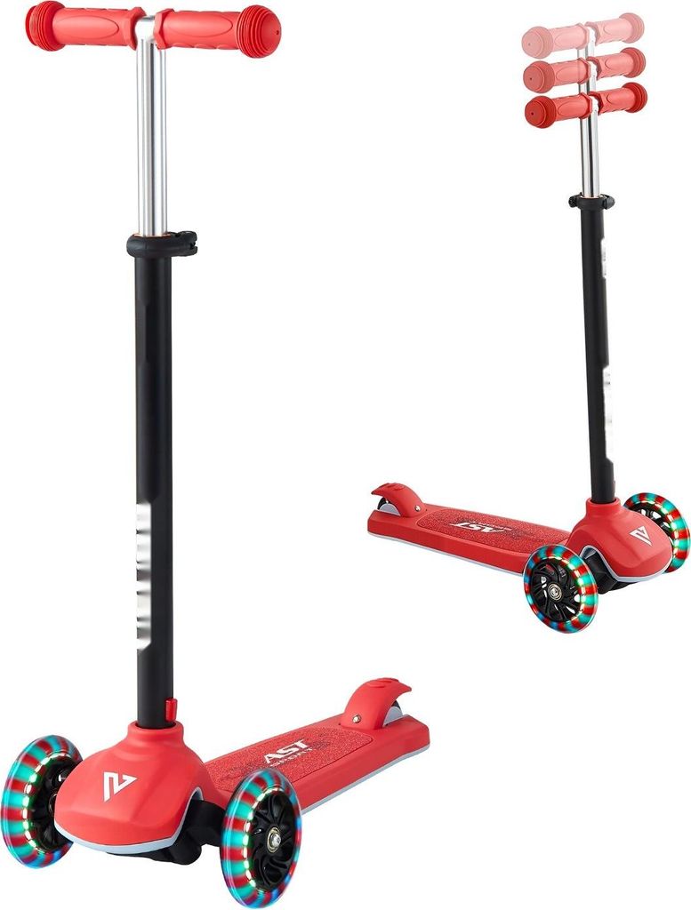Kinderroller - Tretroller 3-Rad - LED-Leuchtrollen - Höhenverstellbarer Lenker - Leichter Aluminiumrahmen - Rutschfestes Deck - Belastbar bis 75 k...