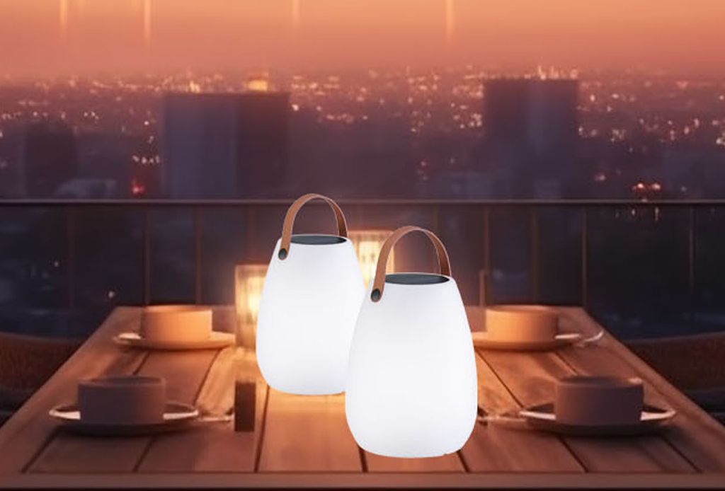 2er SET Outdoor Solar Tischlampen 30cm ohne Kabel mit Fernbedienung dimmbar RGB