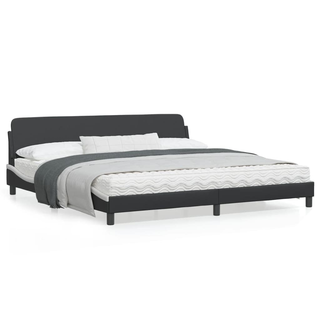 Design Bettgestell mit Kopfteil Schwarz und Weiß 200x200 cm Kunstleder, Klassische Betten 2024 Neu