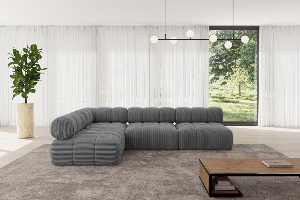 ALTDECOR Modulares Sofa Ecksofa in L-Form - Samaro-L2 - 285x190x70 cm Dunkelgrau universal, links/rechts Corner modular Sofa Eckcouch Couch Wohnlan...