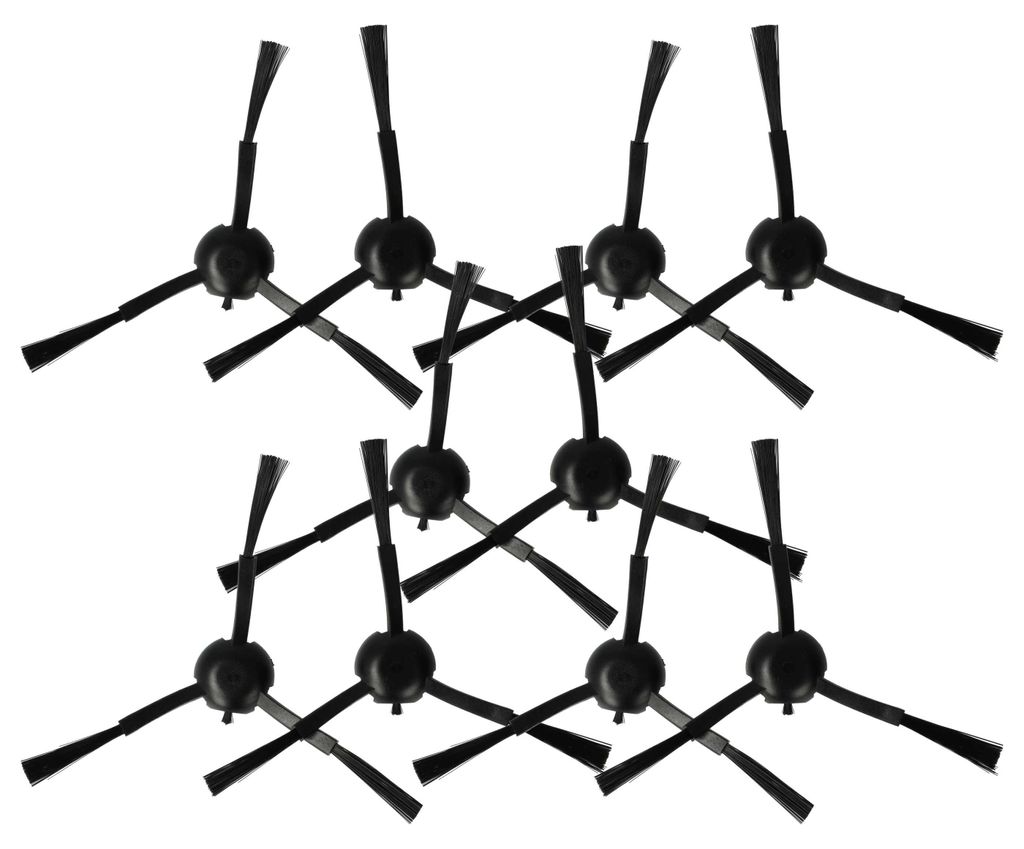 vhbw 10x Seitenbürste kompatibel mit Xiaomi S20+, S20 Saugroboter - Reinigungsbürsten Set, schwarz, 3-armig