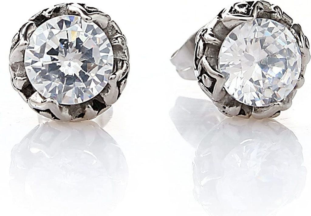 Edelstahl Damen Ohrringe Geschwärzt Zirkonia Fleur de Lys HSE1955.CZ.10mm
