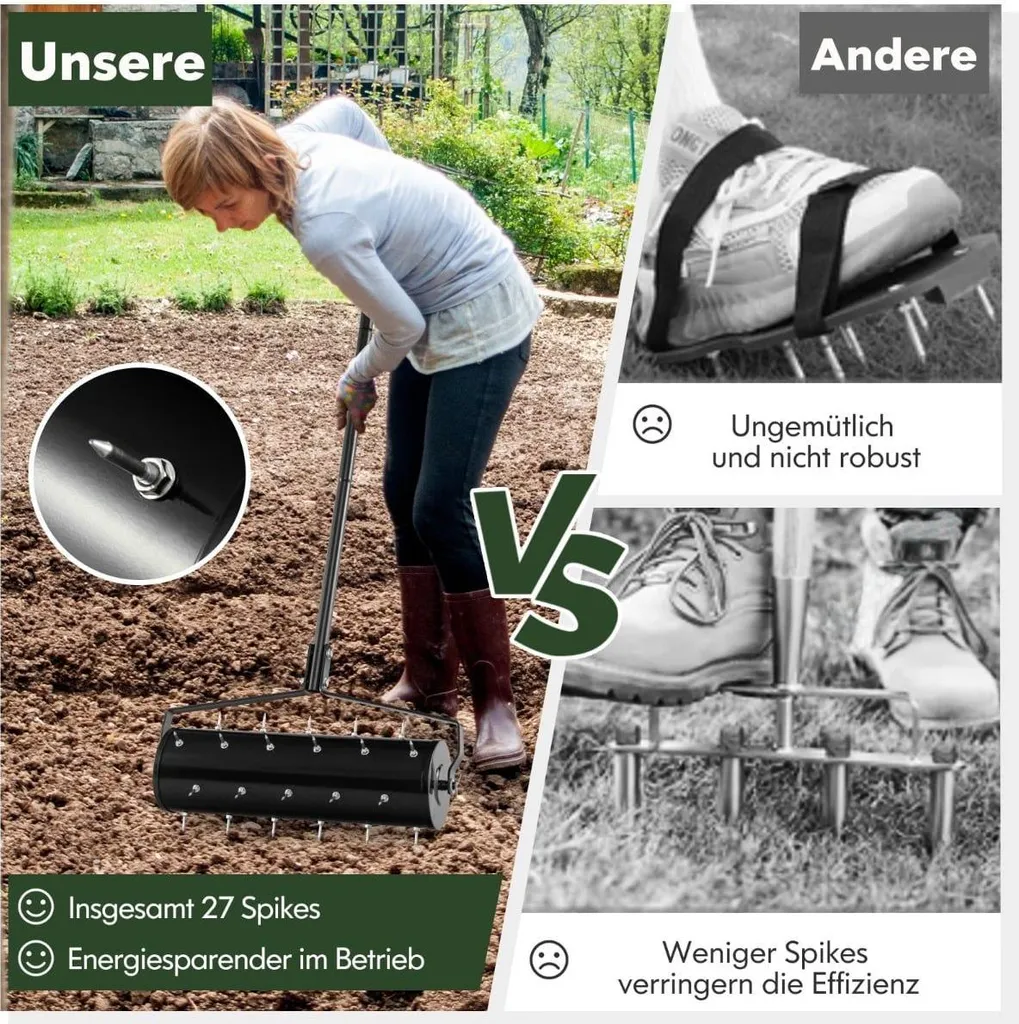 Aérateur de gazon anti-sol compact : 33 pointes pour drainer la terre - 4