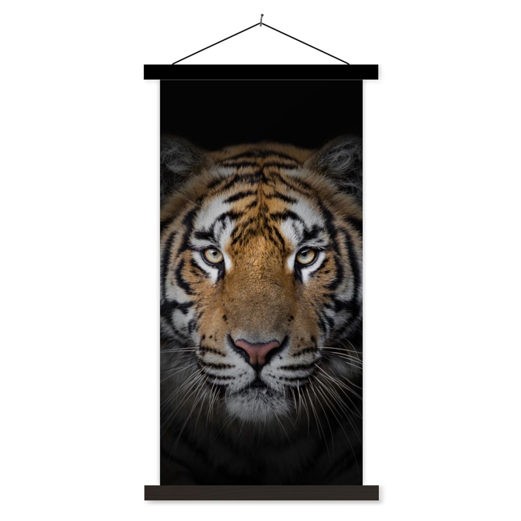 MuchoWow Textilposter Tiger - Wildtiere - Porträt - Schwarz - Tiere 40x80 cm mit schwarzem Rahmen - Wandemalerei