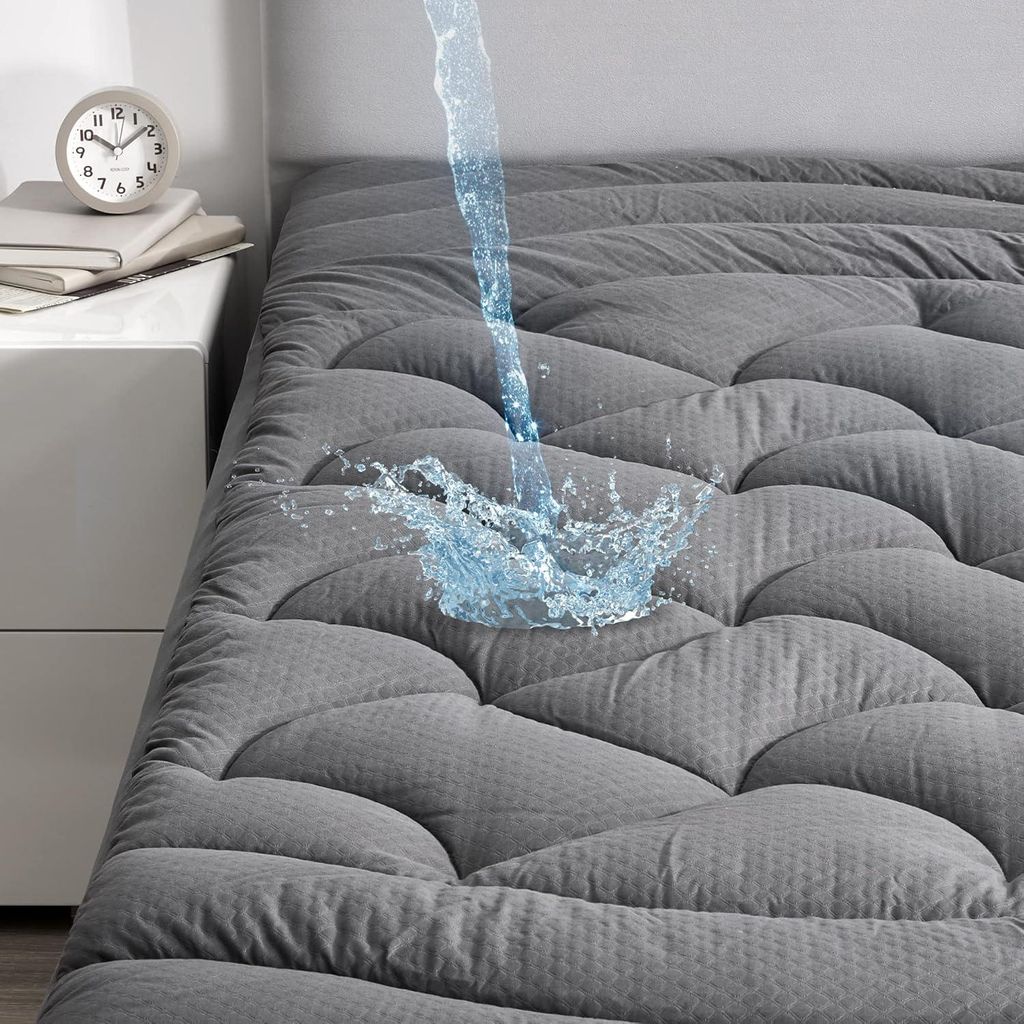 SLEEP ZONE Grey Twin wasserdichte Matratzenauflage, hochwertige, weiche, geprägte gesteppter Matratzenschutzbezug mit elastischer tiefer Tasche