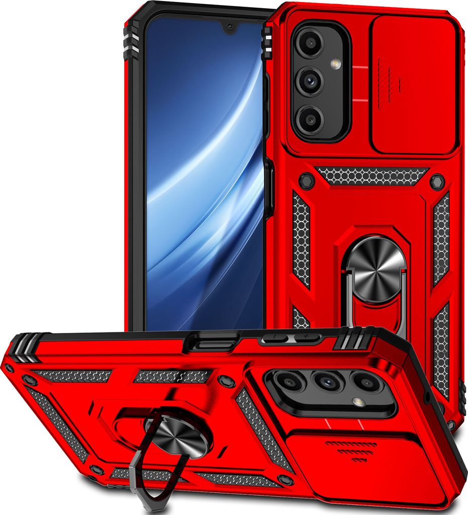 Galaxy A24 4G Hülle mit Schiebe Kamera Schutz und Ringhalter Ständer Schutzhülle für Samsung Galaxy A24 4G Rot