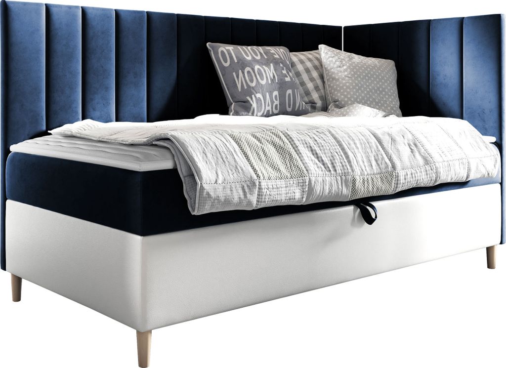 MIRJAN24 Boxspringbett Maja Junior 3 80x200, Einzelbett mit Bonellfederkern, Härtegrad - H3 (Farbe: Soft 017 + Fresh 11, Seite zum Öffnen des Bet...