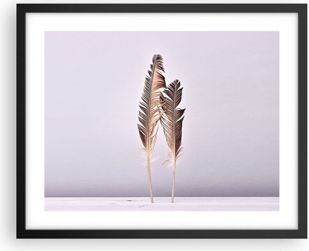 Gerahmtes Poster - Schwarzer Rahmen - Zwei Federn Flieder - 50x40 cm - Wand Bild - Wanddeko - Wandbilder - Kunstposter - Wandposter - Bilderrahmen ...