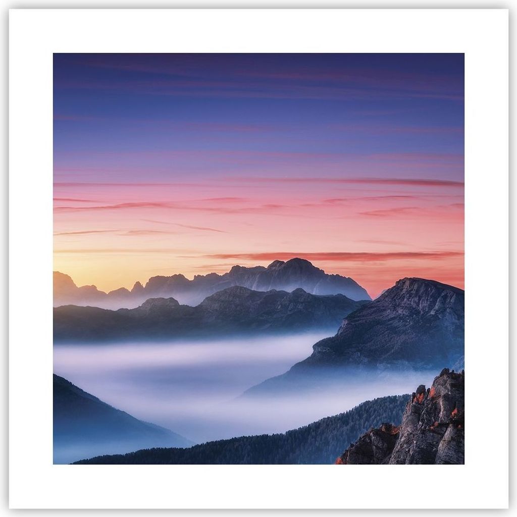 Poster - Poster ohne Rahmen - Westen Sonne Berge - 40x40 cm - Wand Bild - Wanddeko - Wandbilder - Kunstposter - Wandposter - Bilder - Kunstdruck - ...