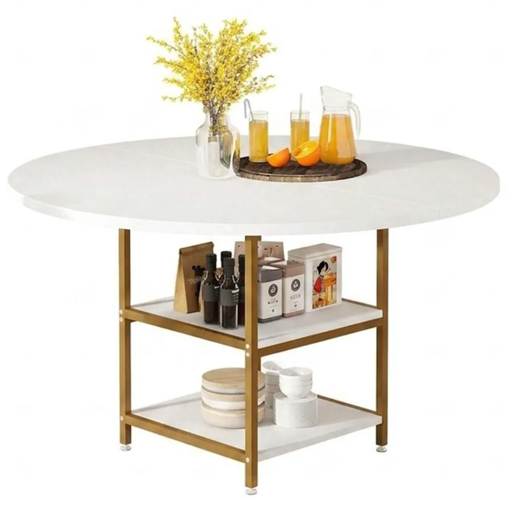 Table à manger ronde 4-6 personnes 120 cm blanc marron pour séjour