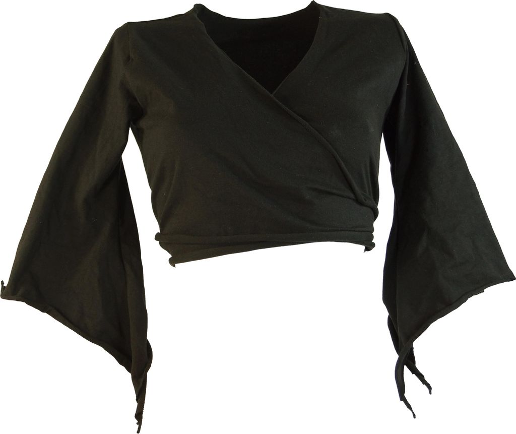 Elfen Top, Top Goa-chic, Wickeltop - Schwarz, Damen, Baumwolle,Elasthan, Größe: L