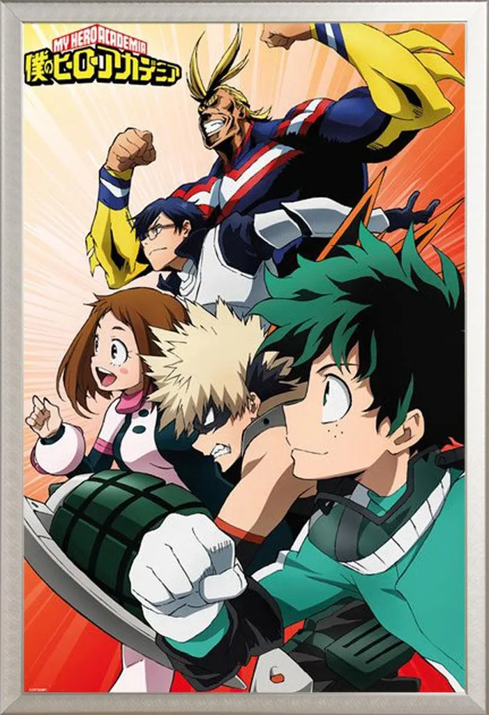 My Hero Academia - Poster - Collage di eroi + cornice rimovibile, Shinsuke® Maxi alluminio argento, vetro acrilico