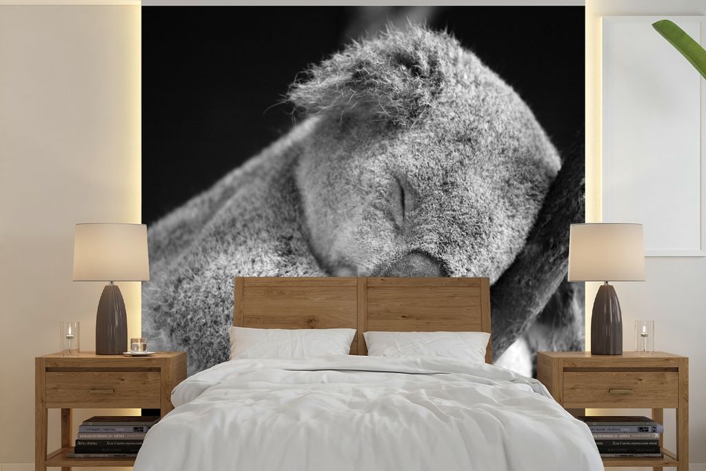 MuchoWow Fototapete für Wohnzimmer oder Schlafzimmer Wandtapete Vinyl Motivtapete Koala - Zweig - Schwarz - Kinder - Jungen - Mädchen - 280x280...