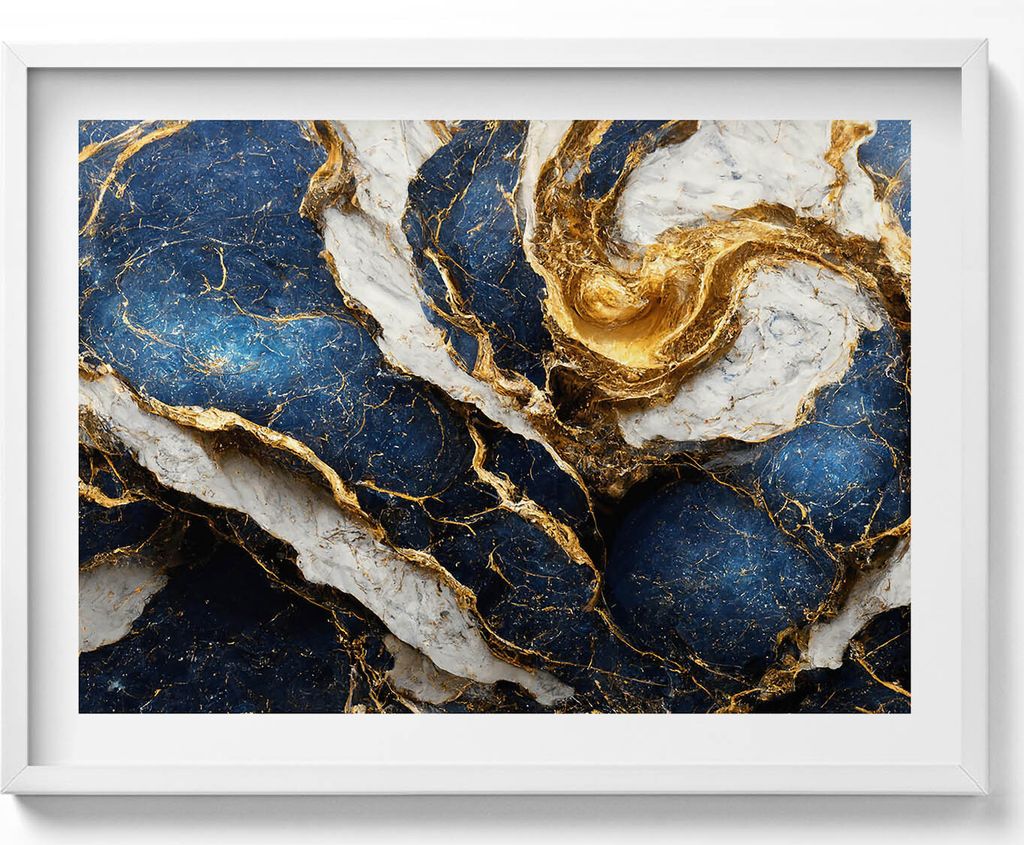 Glamour abstrakte Textur mit Gold– Wandbild mit Rahmen – Gerahmtes Bild – Wanddekoration – 80x60 cm – Weiß Rahmen