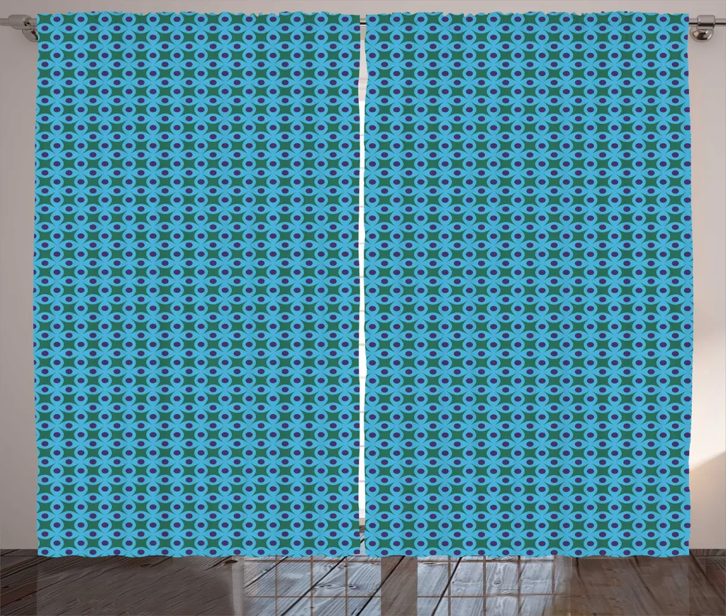 Rideau Géométrique Rustique avec Crochets Bleu Ciel Quartz 280x225 cm