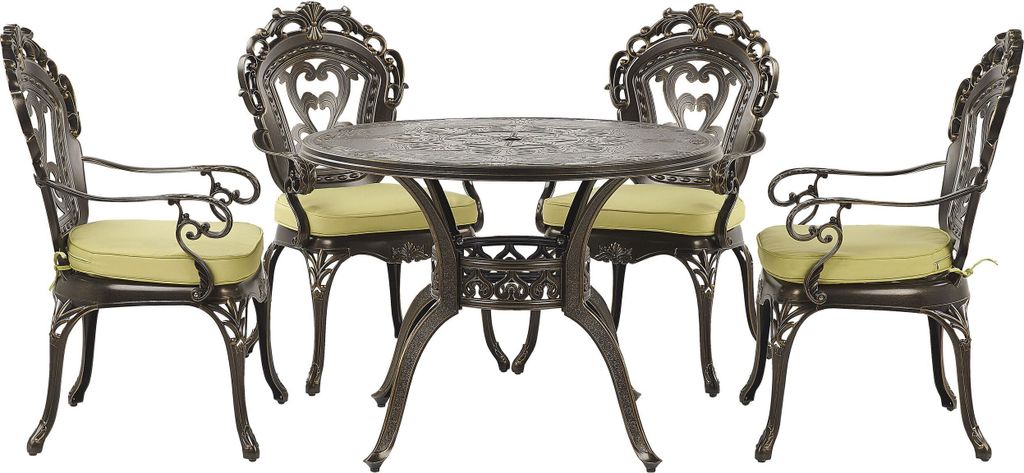 BELIANI Gartenset Balkonset Bistromöbel 1 Tisch 4 Stühle Dunkelbraun Aluminium Retro-Optik 4 Sitzkissen