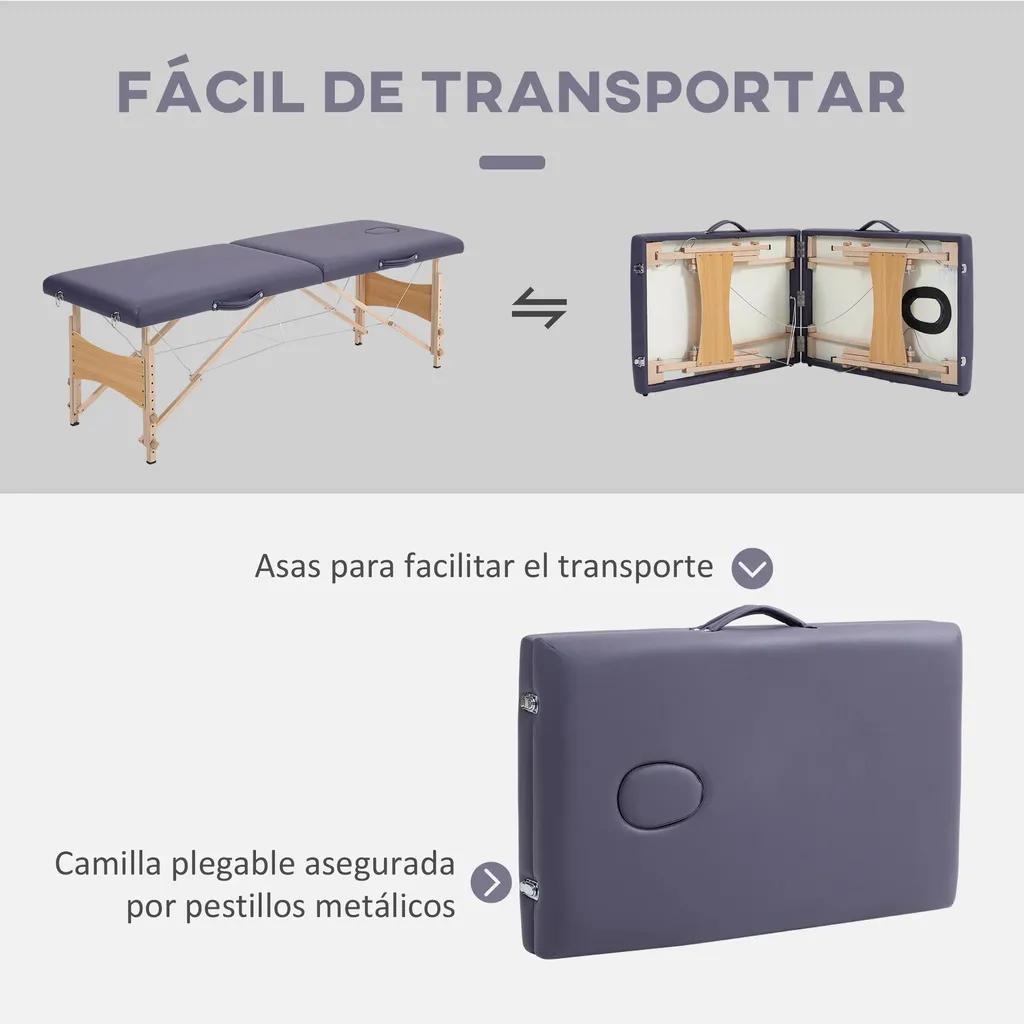 Table de massage bois violette avec appui-tête réglable de 58 à 81 cm