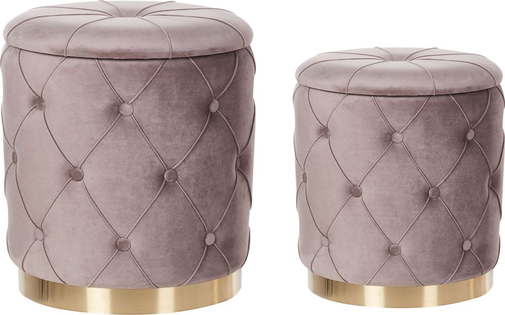 BELIANI Pouf 2er Set Taupe Samtstoff Gesteppt mit Stauraum Goldener Metallring Runde Form Chesterfield Stil Retro Wohnzimmer Schlafzimmer Flur Modern