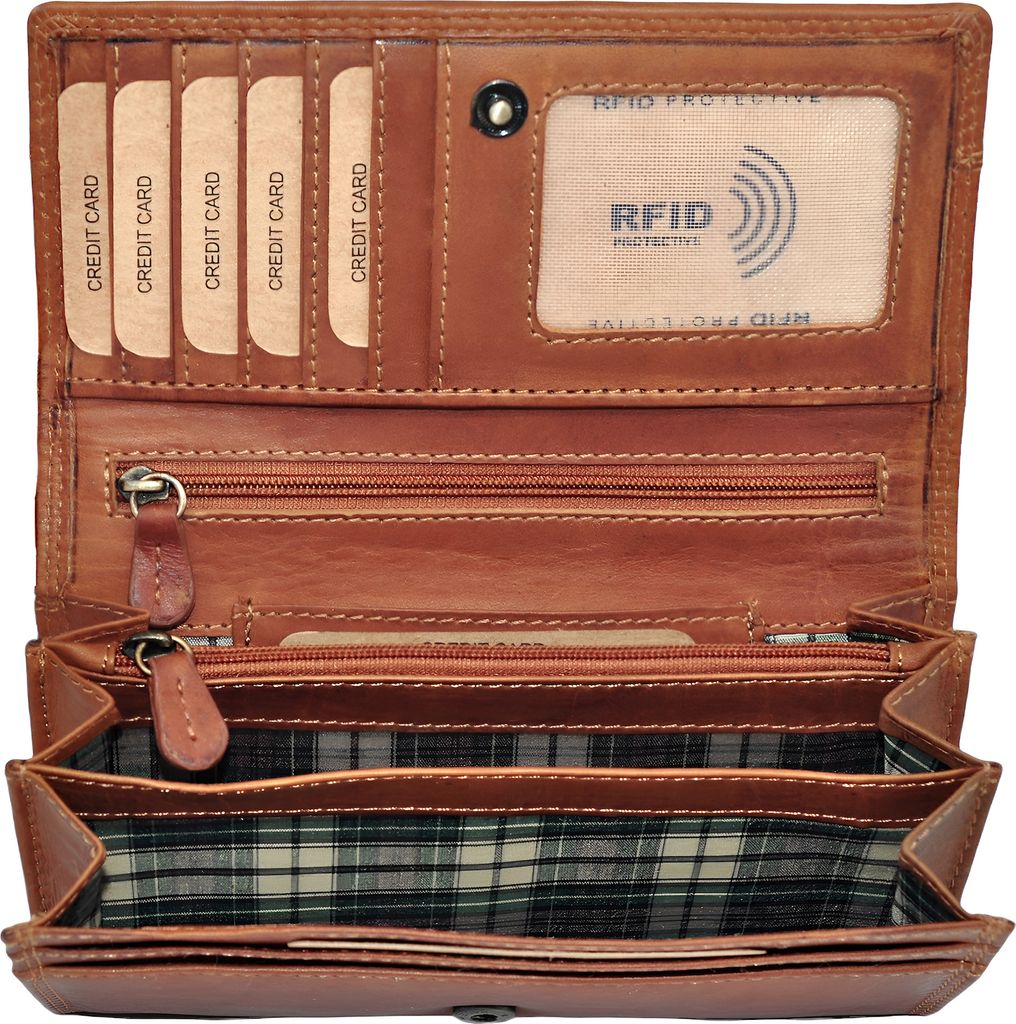Benthill Geldbörse Damen Leder - Hochwertige weiche Vintage EchtLeder Damen Portemonnaie mit RFID Schutz - Grosse Damenbörse lang - Frauen Portmo...