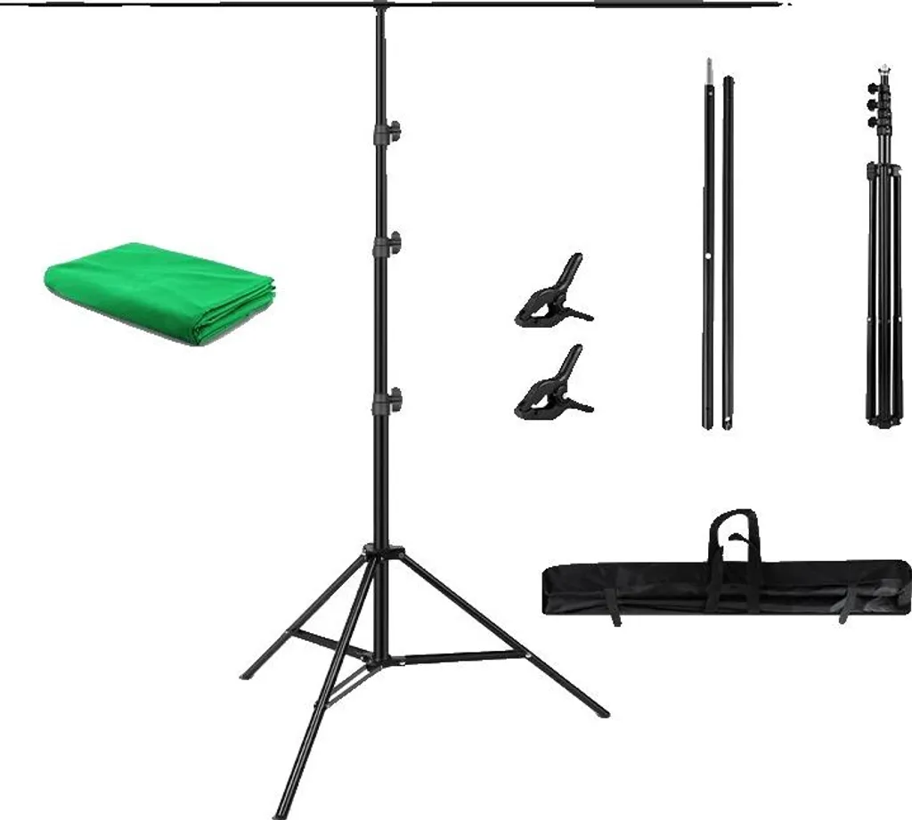 Écran vert chromakey avec support en T réglable 2x1.5m pour studio photo