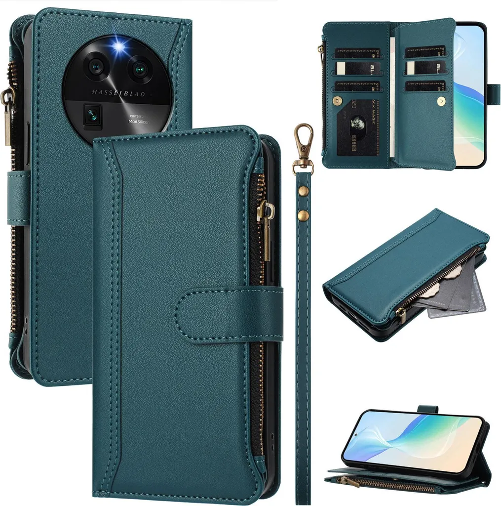 Portafoglio per Oppo Find X6 in Pelle Sintetica Verde con Supporto