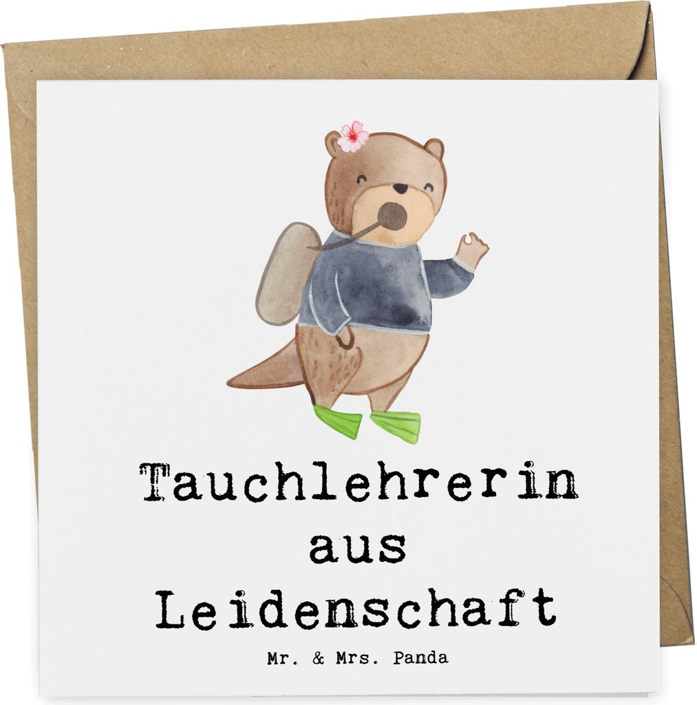 Mr. & Mrs. Panda Klappkarte Tauchlehrerin Leidenschaft - Weiß - Geschenk, anlasskarte, Glückwunschkarte, Grußkarte, doppelkarte, faltkarte