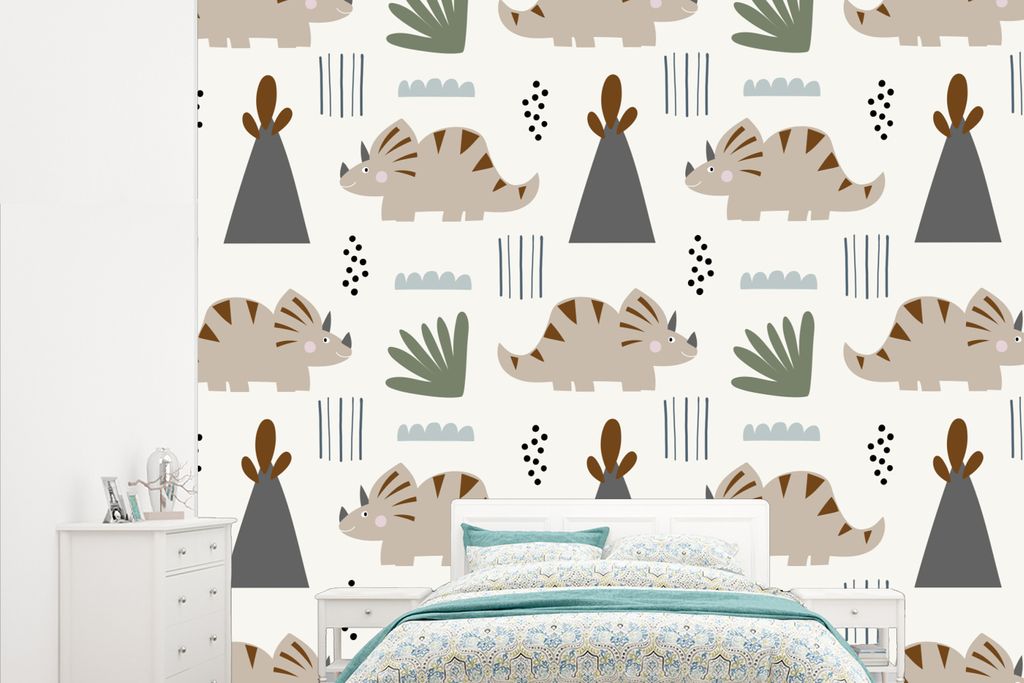 MuchoWow Fototapete für Wohnzimmer oder Schlafzimmer Wandtapete Vinyl Motivtapete Jungen - Kinder - Dinosaurier - 265x220 cm - Die Küche