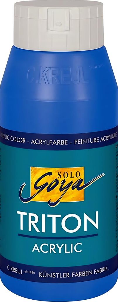 A bottle of blue acrylic paint.