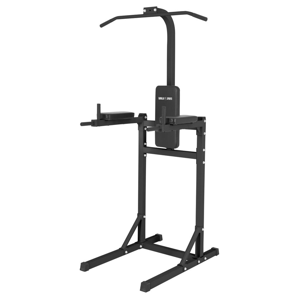 GORILLA SPORTS Power Tower - Multifunktional, Klimmzugstange, Dip-Station, Pull & Chin Up, Schwarz - Kraftstation für Zuhause, Klimmzugstation, ...