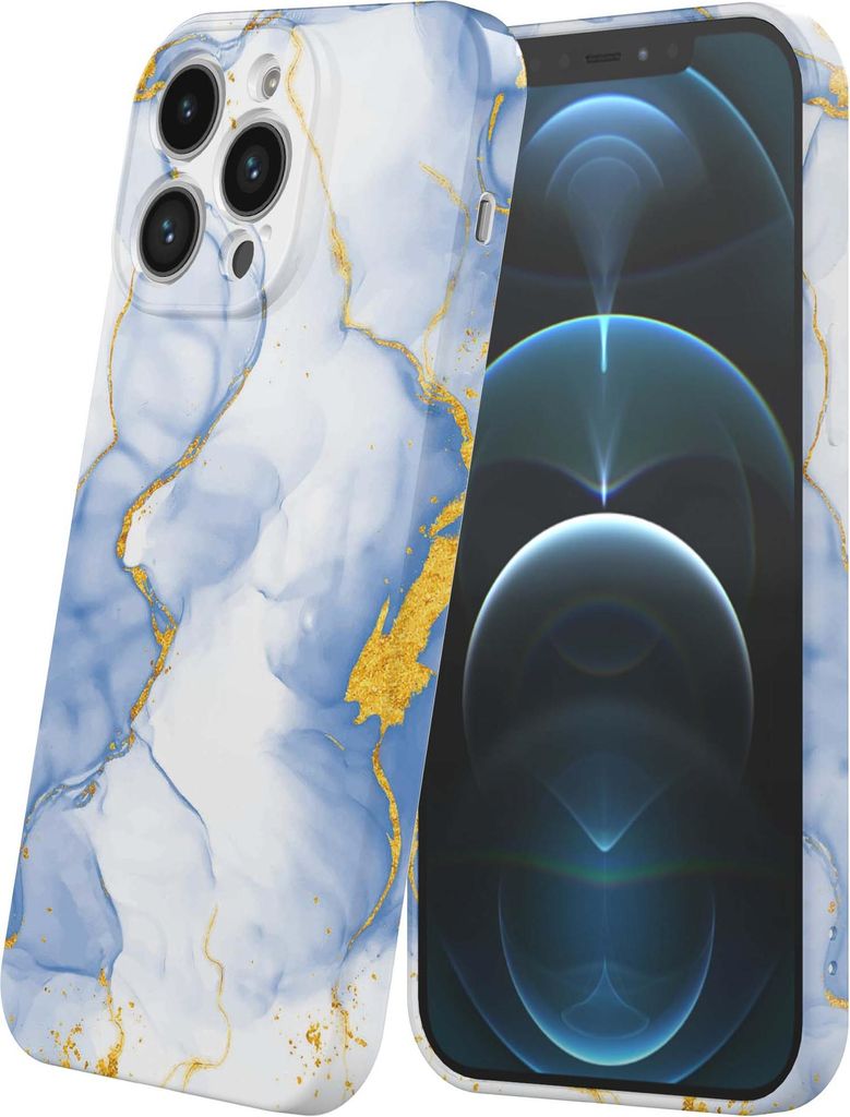 Smartphonica Handyhülle geeignet für iPhone 12 Pro mit Hellblau Gold Marmor Print - Flexible Softcase TPU - Backcover Case Hellblau Gold Marmor D...