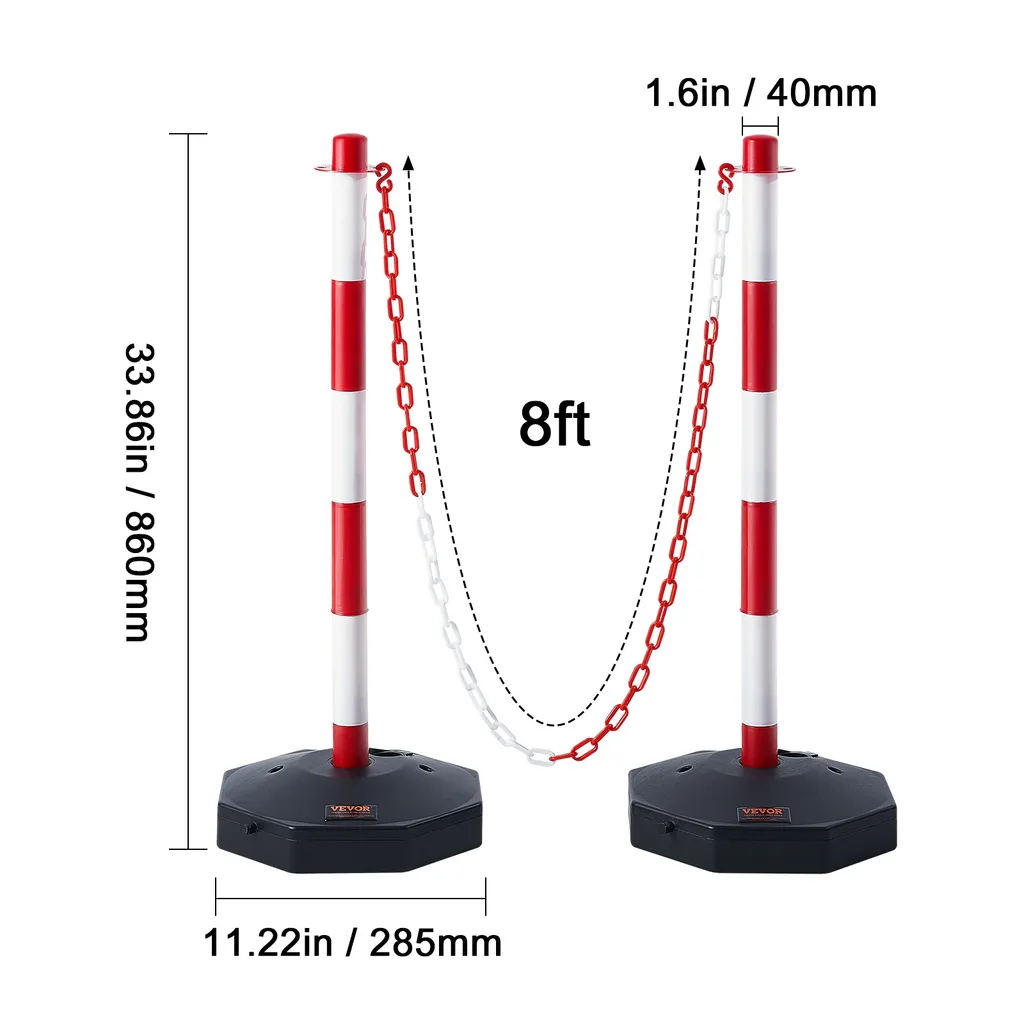 Cônes de Chantier Lestables 285mm - Balises avec Chaîne Rouge et Blanc - 8