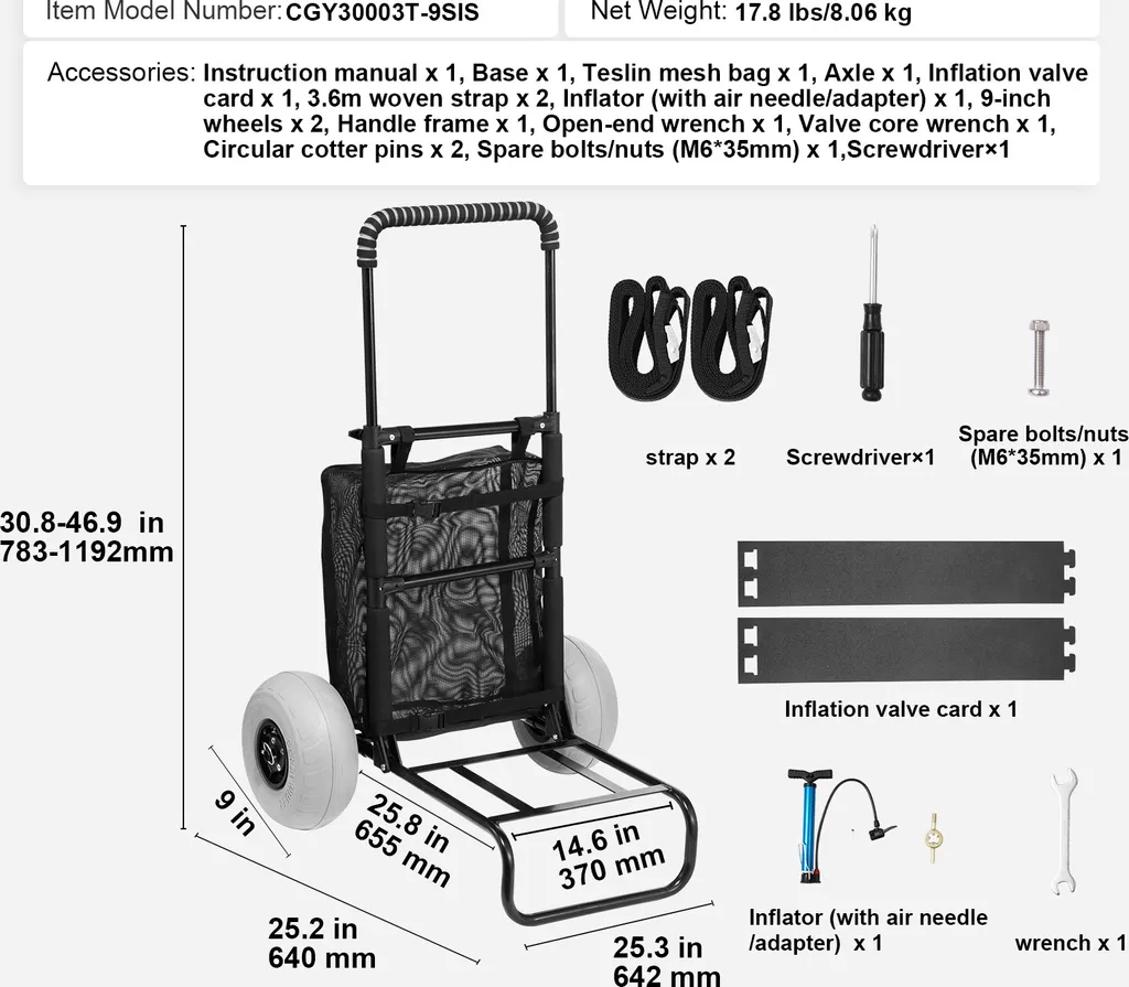 Chariot de plage pliable avec roues ballon et plateforme de transport - 7