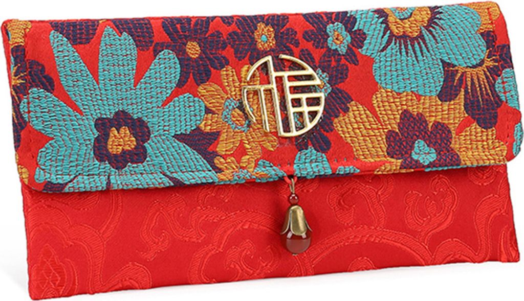 Chinesischer Stil Lucky Money Bag Tuch floralrot rotes Umschlag Tasche Neujahrspaket-1# ,Größen:L