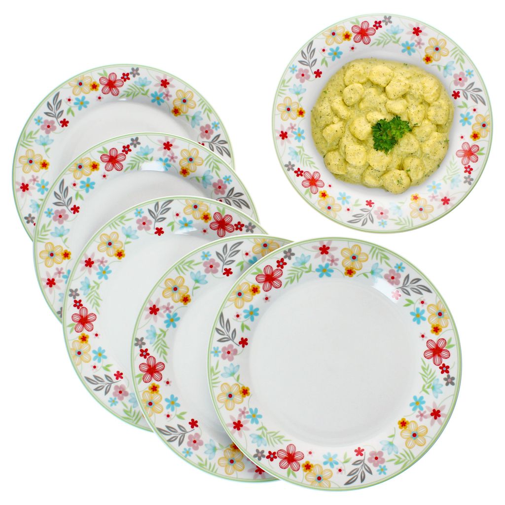 6er Set Variant Blümchen Speiseteller Ø27cm bunte große Ess-Teller 6 Personen