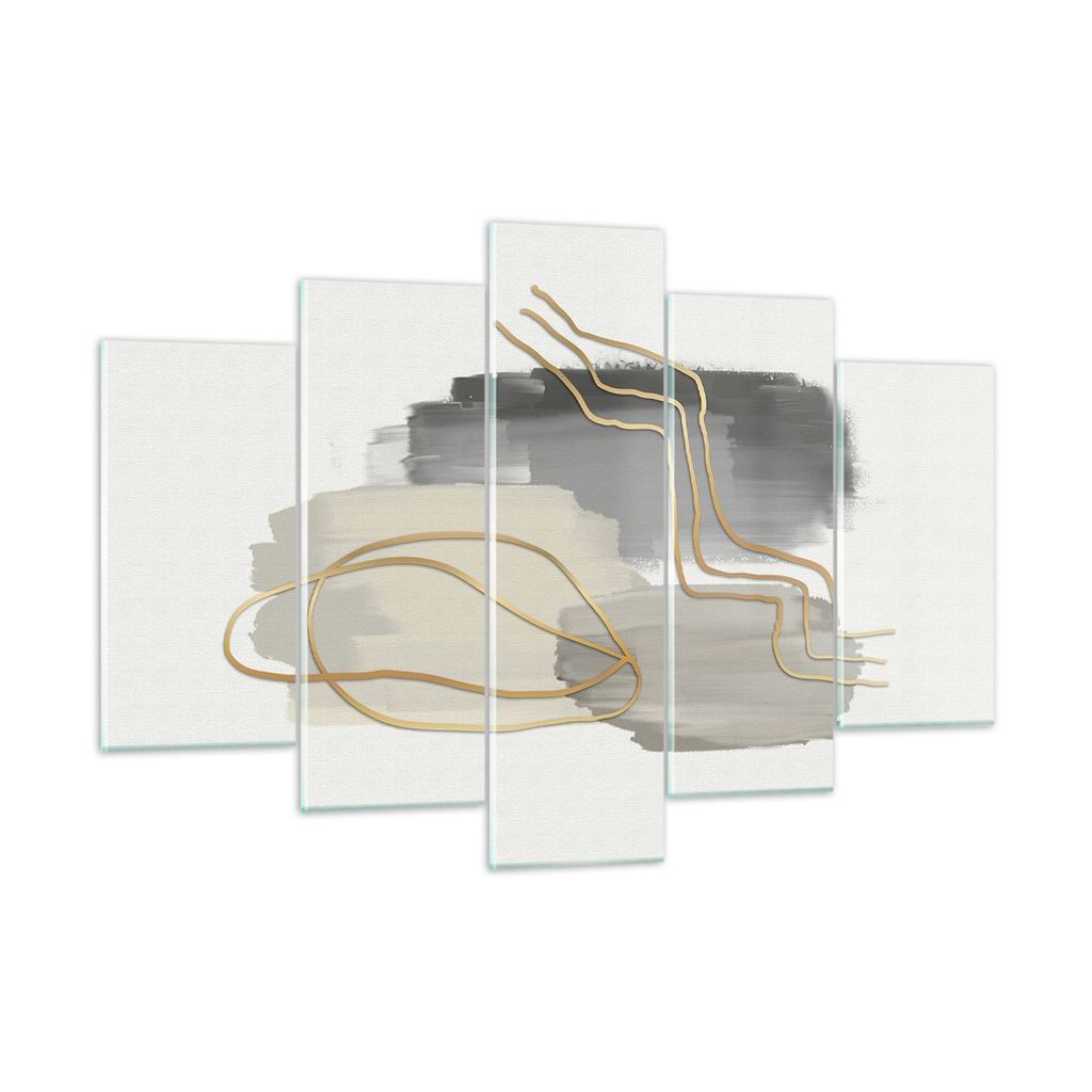 Bilder auf glas - 5 Teile - Abstraktion Stück Gold - 150x100cm - Glasbilder - Wandbilder - Bilder - zum Aufhängen bereit - Wanddekoration aus Gla...