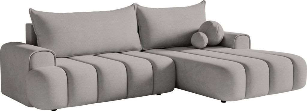 Selsey DANDELINO - Ecksofa mit Schlaffunktion, Stauraum und Samtbezug, grau, rechts
