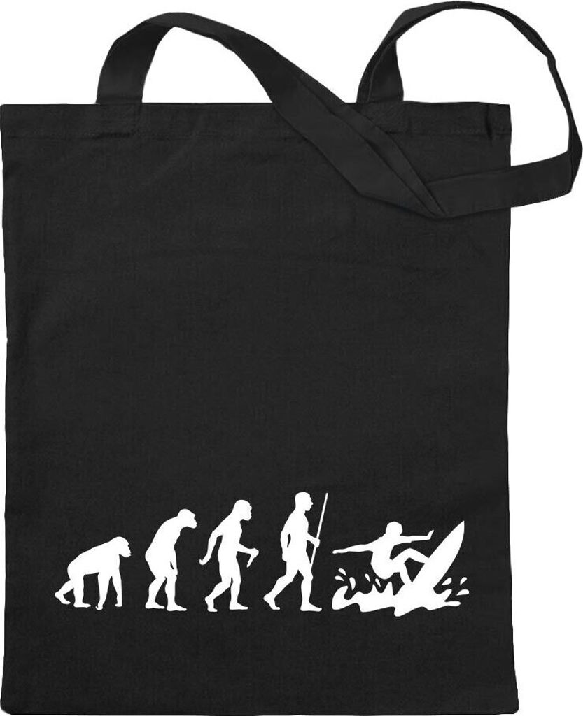 Kiwistar - Baumwolltasche - schwarz - Surfen Wellen Evolution 3 - Tragetasche Stoffbeutel Umhängetasche Langer Henkel