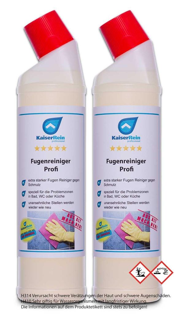 KaiserRein Fugenreiniger flüssig 750 ml (Set 2 x) befreit verkalkte, verschimmelte & mit Fett, Öl oder Schmutz zugesetzte Fugen in Bad, Küche, D...