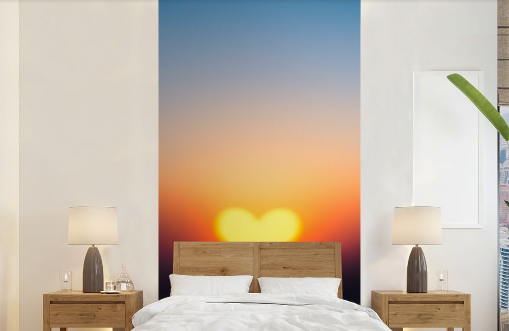 MuchoWow Fototapete für Wohnzimmer oder Schlafzimmer Wandtapete Vinyl Motivtapete Herz - Horizont - Sonnenuntergang - 120x240 cm - Hintergrundbild