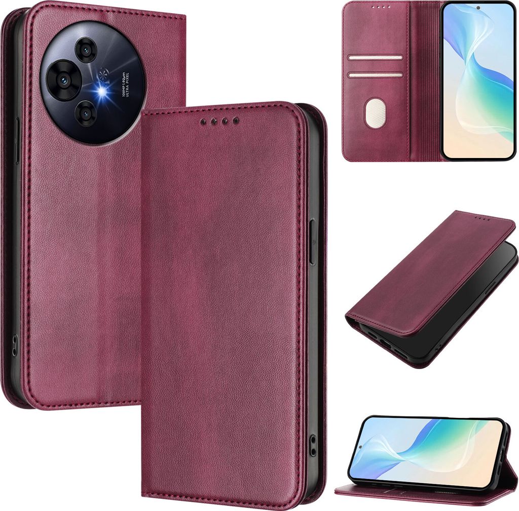 Handyhülle für TCL 50 Pro NxtPaper, Vintage Leder RFID Schutz Kartenfach Standfunktion Magnetische Klapphülle Rot
