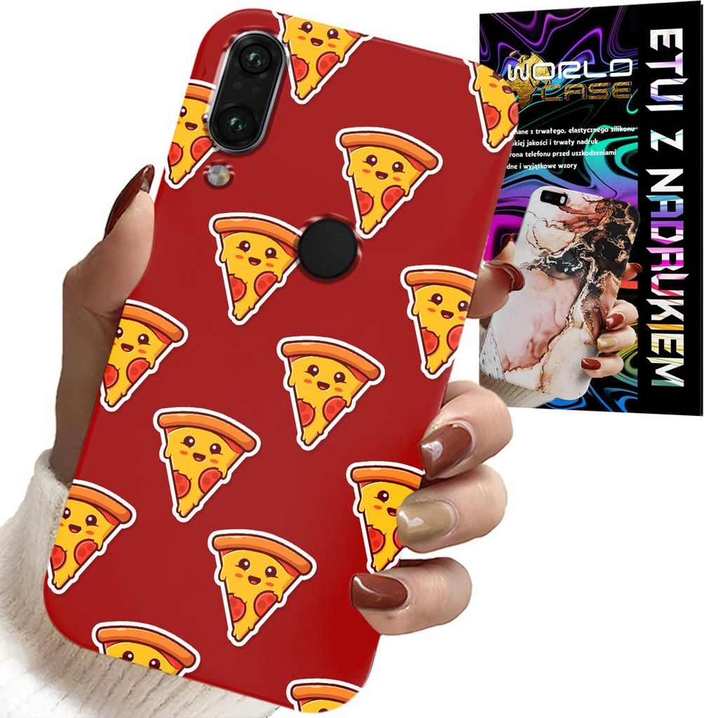 Fall Für Huawei Y7 2019 - Design Mit Fröhlichen Pizza Auf Rotem Hintergrund