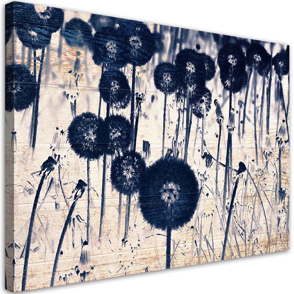 Leinwandbild Löwenzahn auf alten Brettern 120x80 Feeby Blau bild für die wand bereit zum aufhängen