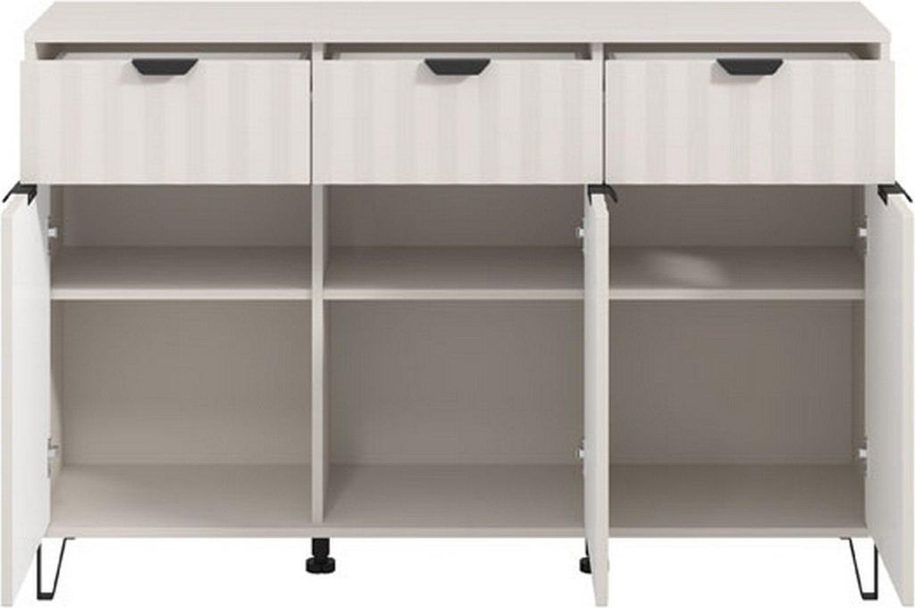 Dmora Anrichte Paglieta 138x40x91h cm Cremeweiß, 3 Regale, 3 Schubladen