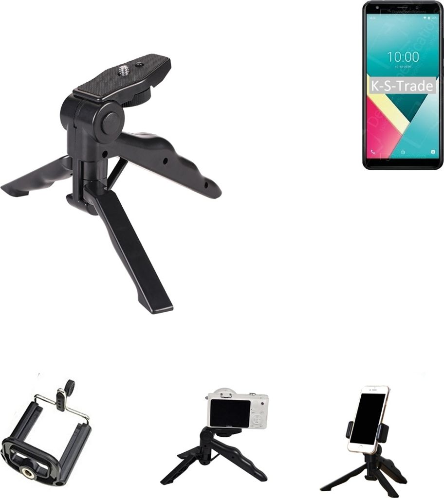 K-S-Trade Stativ Tisch-Ständer Dreibein Handy-Stativ Ständer kompatibel mit Wiko Y61 Mini-Stativ Smartphone Tripod Handy-Stativ aus Plastik schwarz