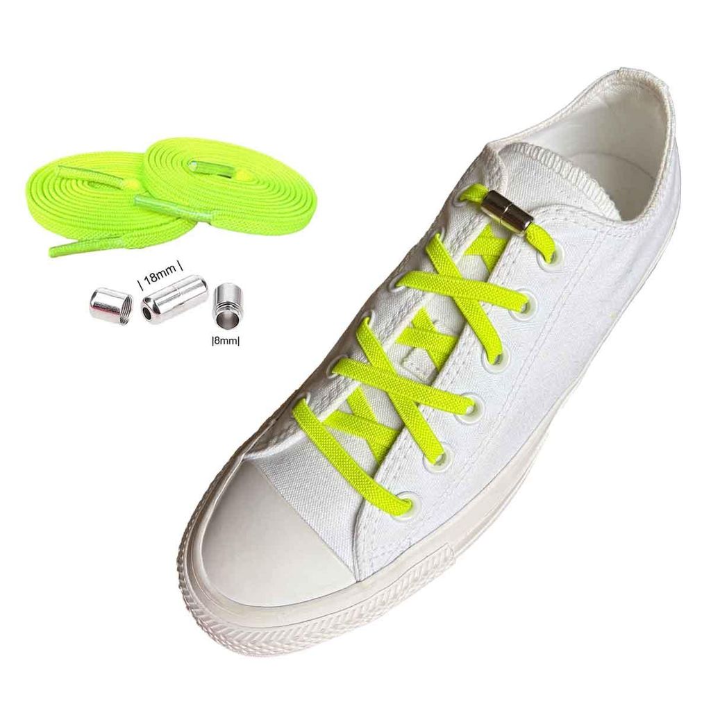 Elastische Schnürsenkel mit Metallkapseln: Schnürsenkel: Gelb Neon - Metallkapseln: Silber