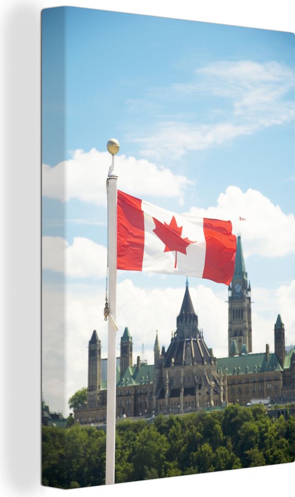 OneMillionCanvasses - Leinwandbilder - 90x140 cm, Kanadische Flagge und Parlament, Wandbilder Kunstdruck Wanddekoration - Foto auf Leinwand - Gem...