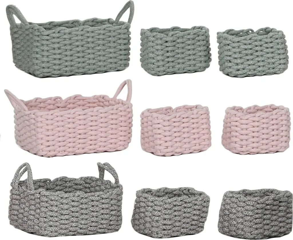 Paniers Home ESPRIT en textile tressé - 3 tailles Beige Gris et Rose