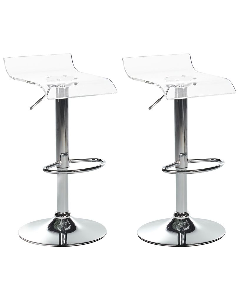 BELIANI Barhocker 2er Set Transparent Acryl Höhenverstellbar Drehbar mit Lehne Fußstütze Metallgestell Silber Ohne Armlehnen Modernes Design Küche