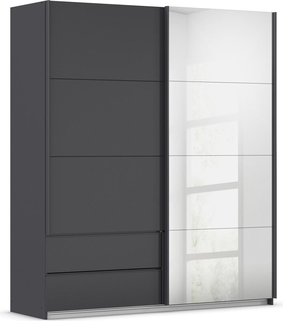 Schwebetürenschrank >Elara< in grau metallic / Spiegel - 181x210x62 (BxHxT)