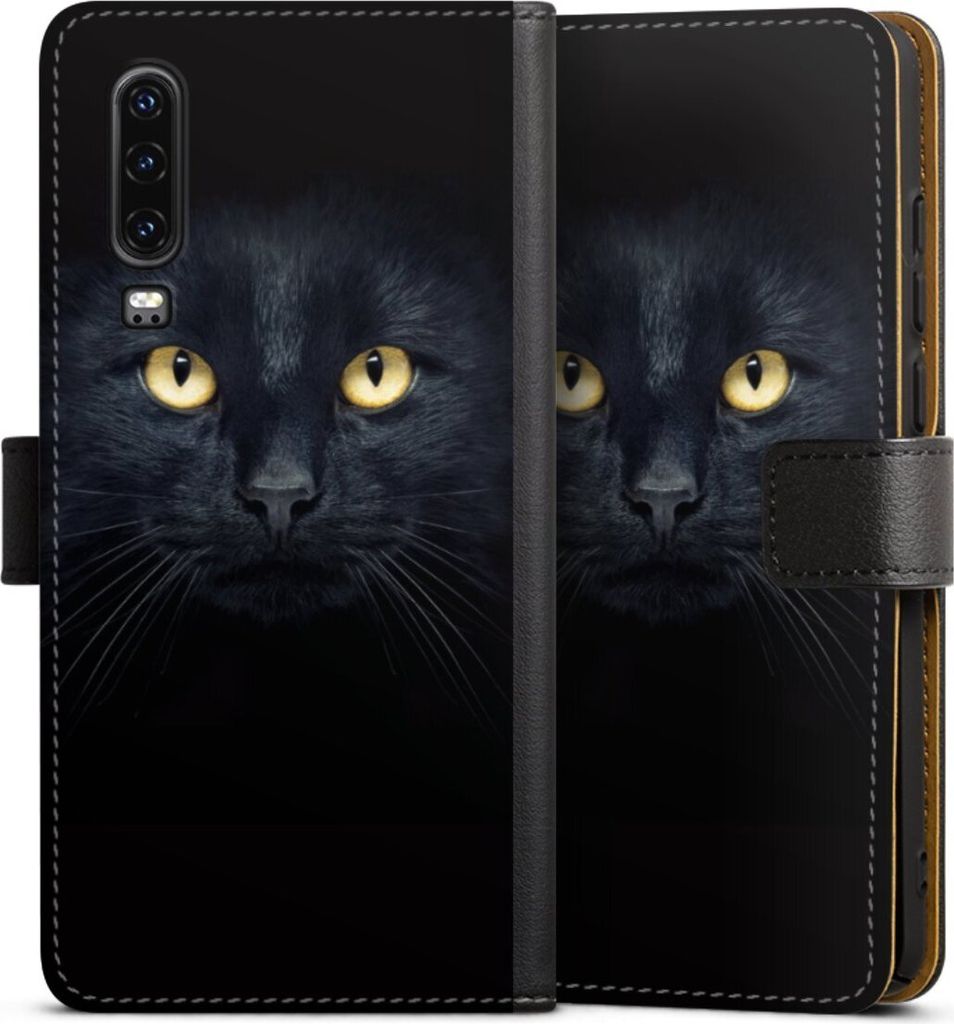 DeinDesign Klapphülle für Huawei P30 Handytasche Lederhülle Tasche Auge Katze schwarz